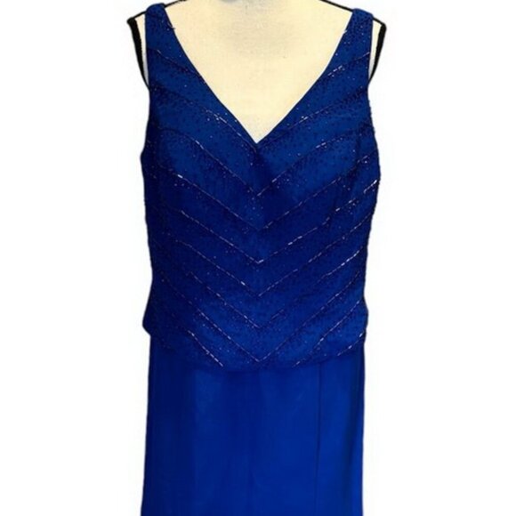 La Merchandises Royal Blue Beaded Chiffon Gown - Picture 1 of 4